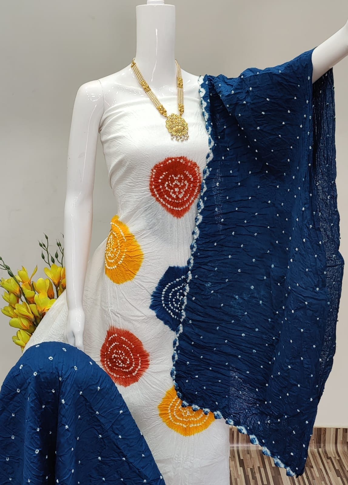 Exclusive Cotton Satin Bandhej Dress Material Set - Image 6