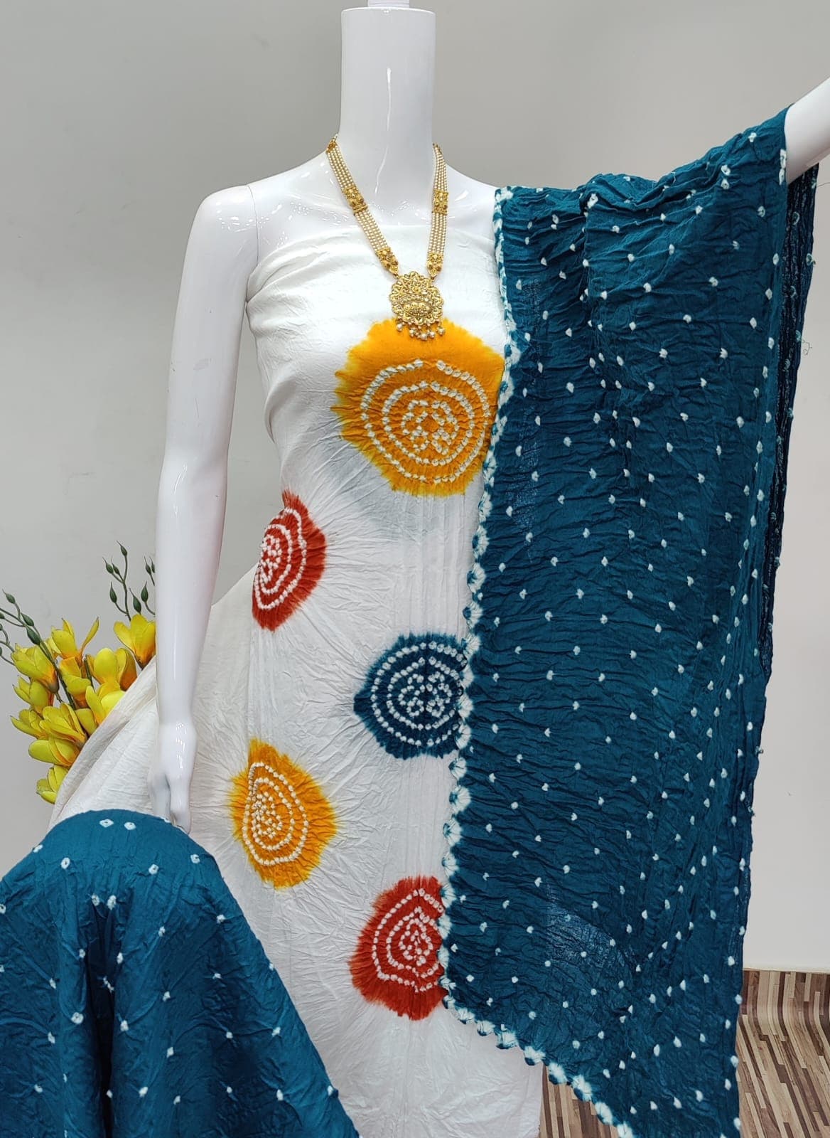 Exclusive Cotton Satin Bandhej Dress Material Set - Image 7