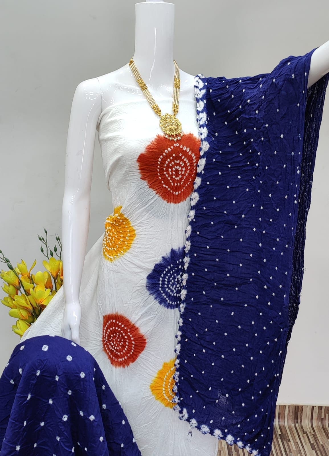 Exclusive Cotton Satin Bandhej Dress Material Set - Image 9