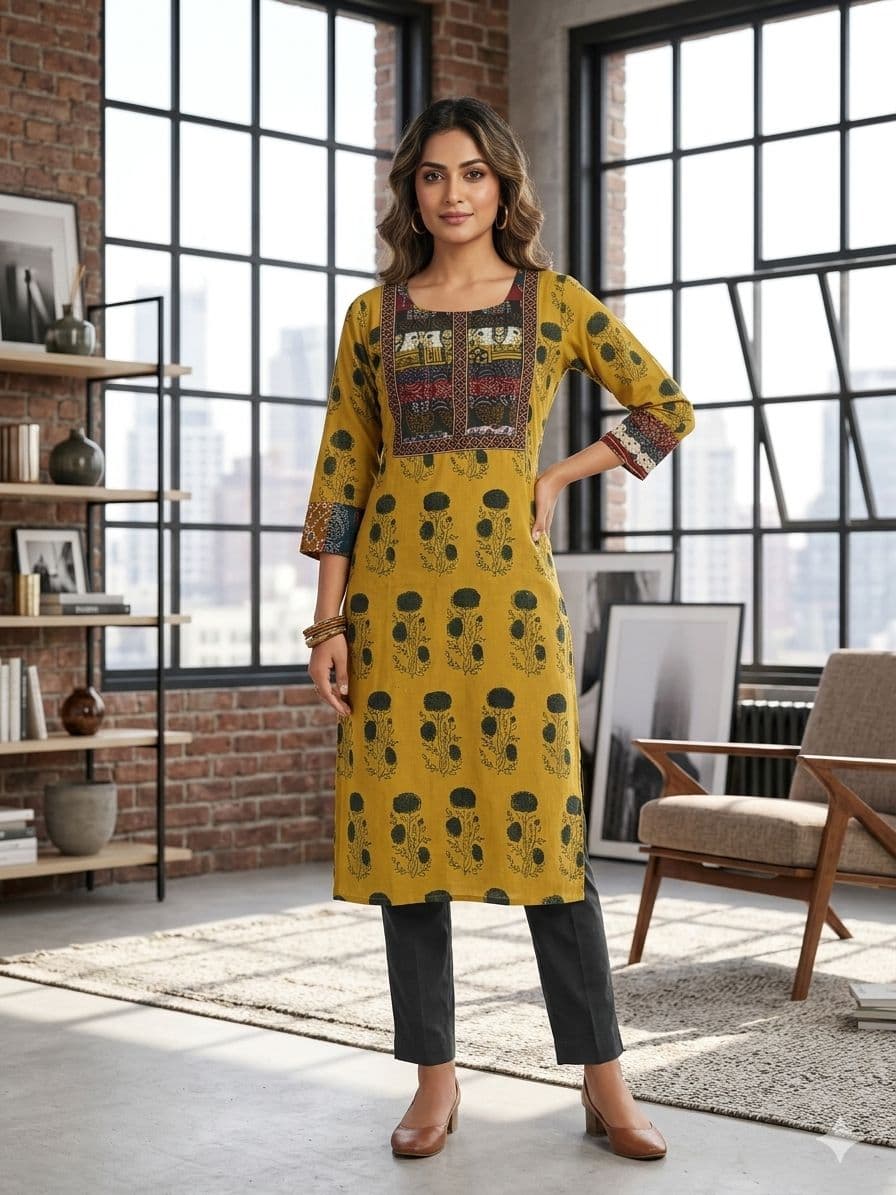 Ajrakh Handblock Natural Dyed Cotton Kurti - Image 2
