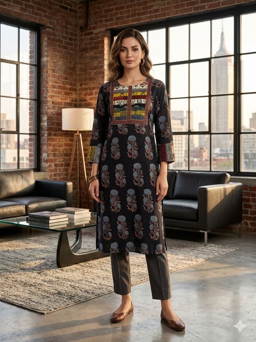 Ajrakh Handblock Natural Dyed Cotton Kurti - Image 4