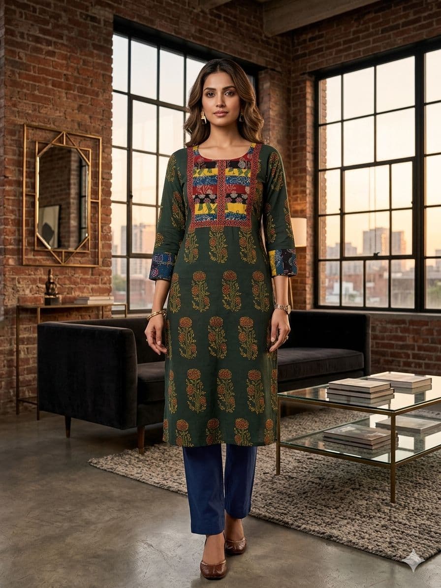 Ajrakh Handblock Natural Dyed Cotton Kurti - Image 6