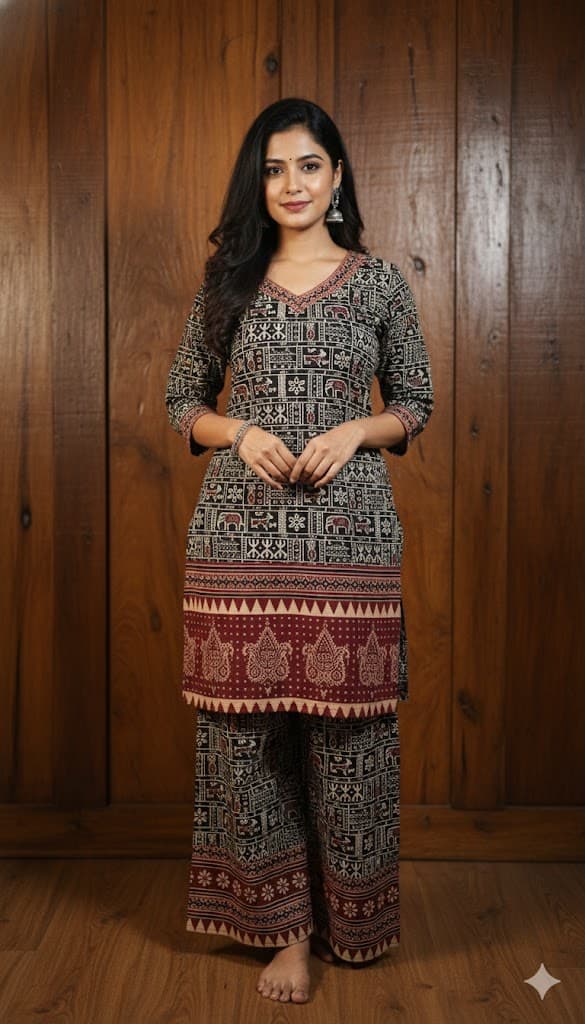 Stylish Ajrakh Co-Ord Set (Top + Palazzo) - Image 6