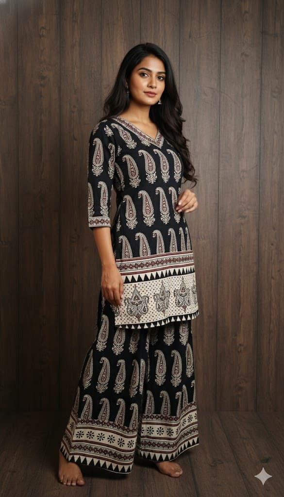 Stylish Ajrakh Co-Ord Set (Top + Palazzo) - Image 2