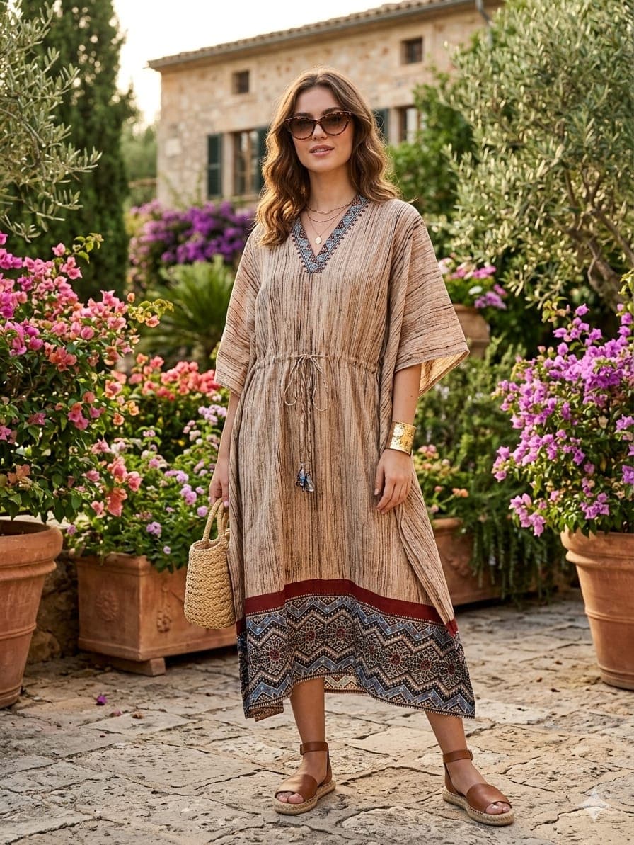 Brush Print Cotton Long Kaftan – Comfortable Daily Wear - Image 2