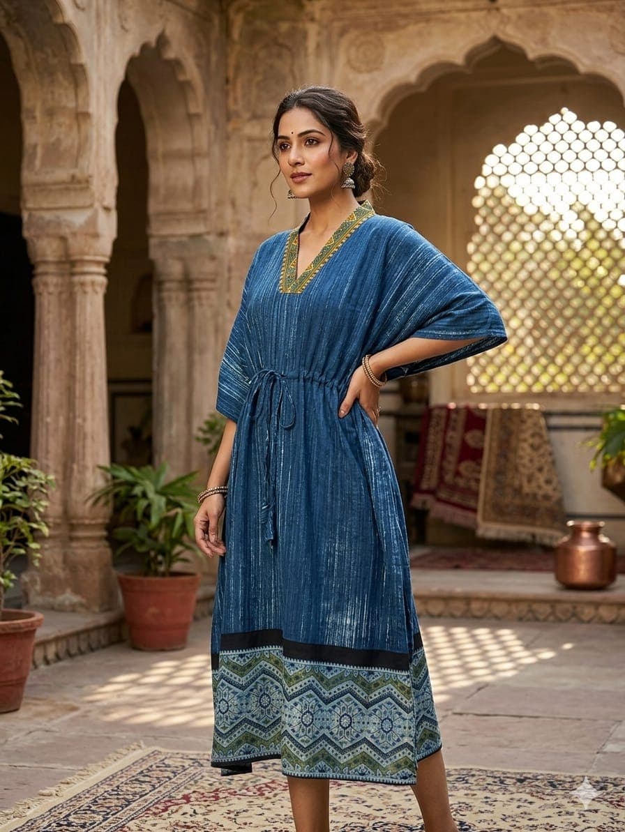 Brush Print Cotton Long Kaftan – Comfortable Daily Wear - Image 3