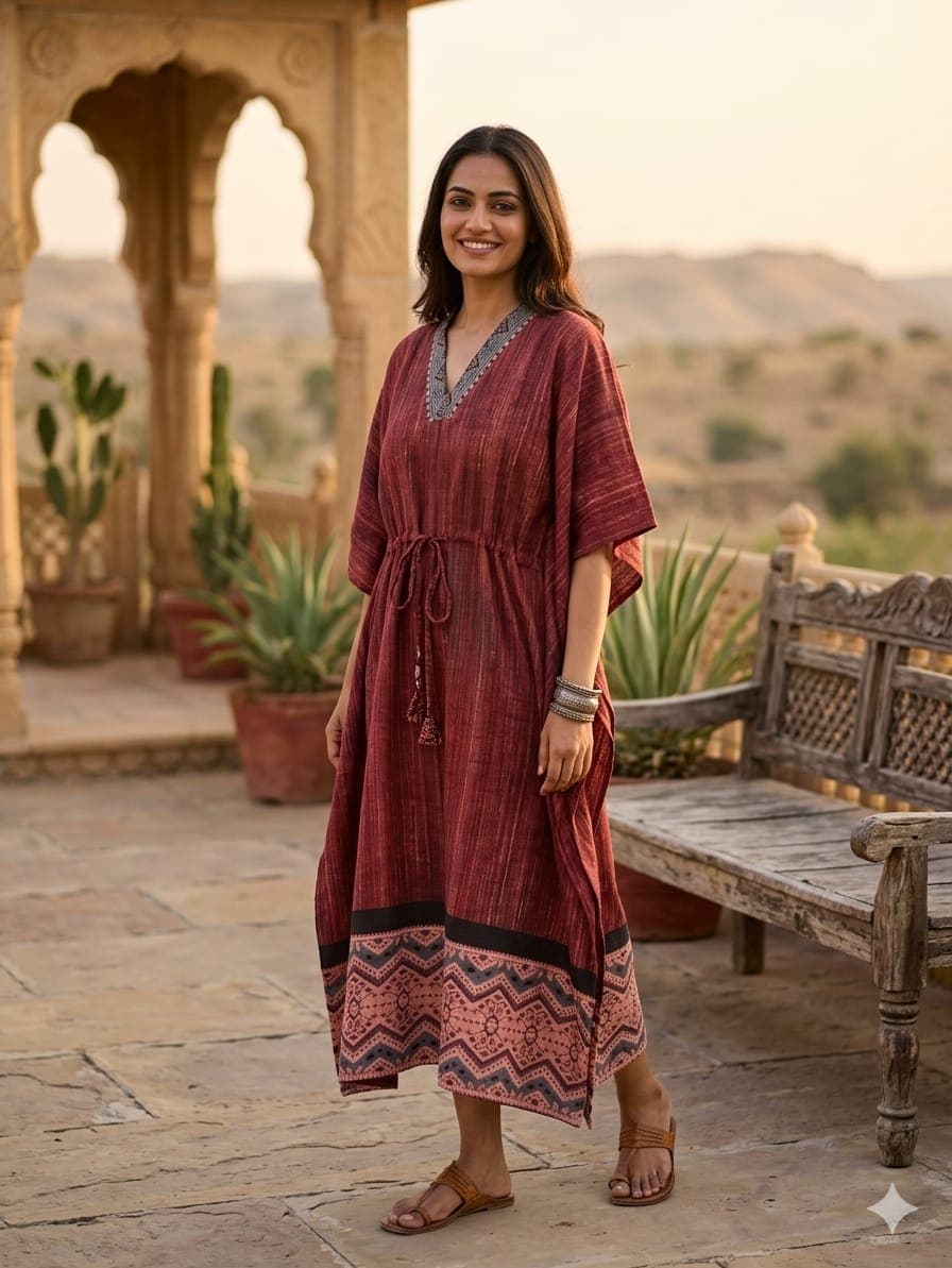 Brush Print Cotton Long Kaftan – Comfortable Daily Wear - Image 7